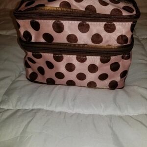 Stylish Pink and Brown Polka Dot Makeup Bag